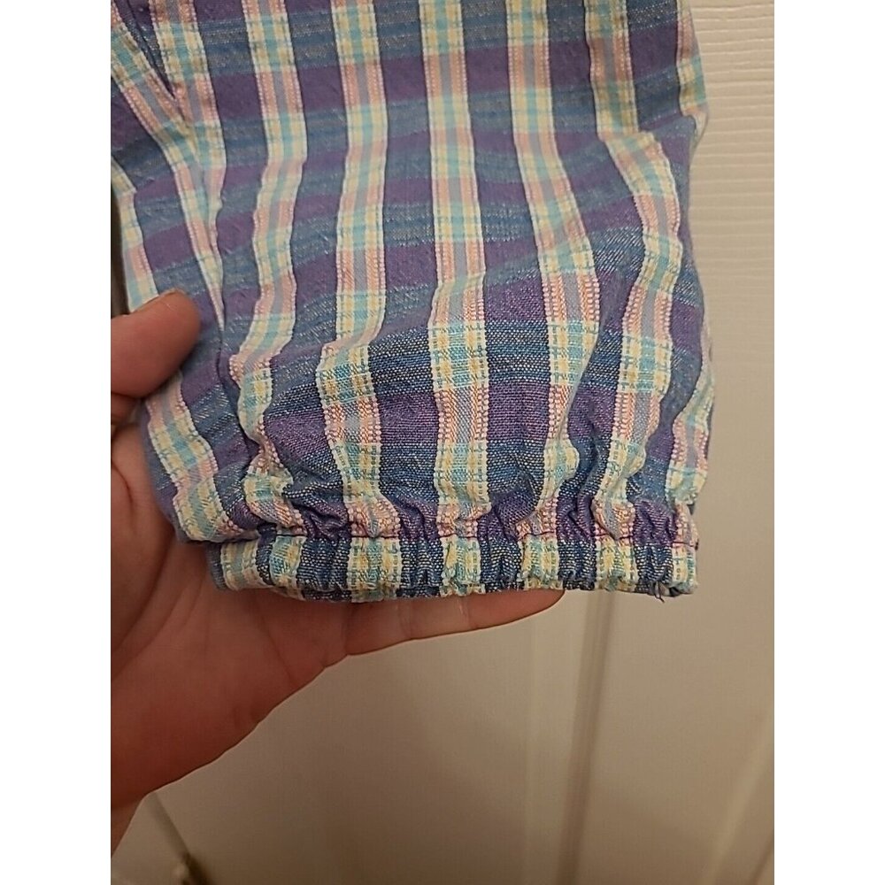 Osh Kosh B’Gosh Vintage Vestbak Pink Purple Plaid Overalls Bubble 4T Romper Deni - Picture 9 of 11